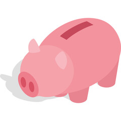 Pink Piggy Bank Coin Slot Saving Money Cartoon Style Icon on Transparent Background with Shadow