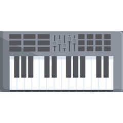 Obraz premium Gray Electronic Keyboard With White And Black Keys And Silver Sliders For Music Production In A Studio Or Home Setting