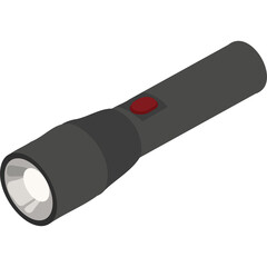 Gray and Red Flashlight On A White Background With A Bright Light Emitting From The Front In A Simple Minimalist Style