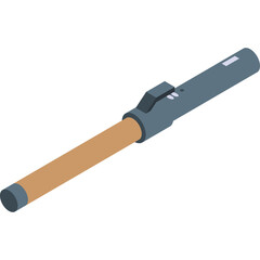 Gray and Tan Hair Curling Wand Tool with Digital Display on a White Background Showing a Simple Isometric View of a Styling Appliance