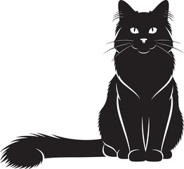 Elegant cat silhouette long haired feline graceful pet animal lover design beautiful black kitty cat art print wall decor cat graphic for crafts
