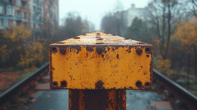 Rusty yellow metal beam structure detail - Powered by Adobe