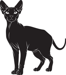 Striking black sphynx cat silhouette design elegant hairless feline artwork unique domestic pet illustration standing animal graphic artistic minimal style captivating creature outline