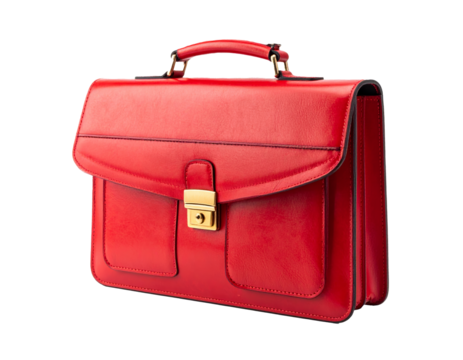 Red leather briefcase  isolated on a transparent background.