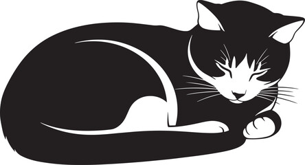 Black cat silhouette resting peacefully a contented feline form captured in a simple yet elegant design