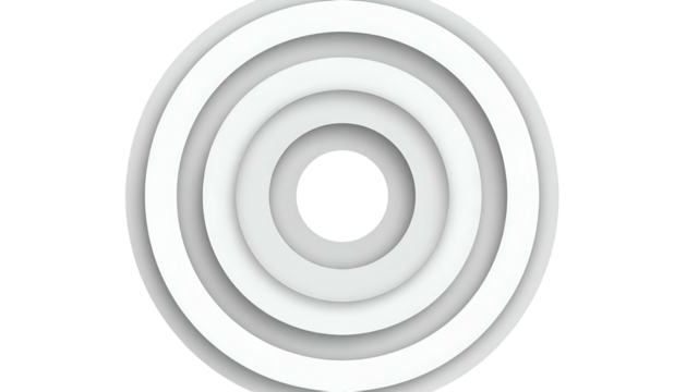 Concentric white circles with drop shadows layered over a black background