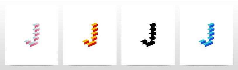 Block Stairs Rectangle 3D shape Letter Initial Logo Design J