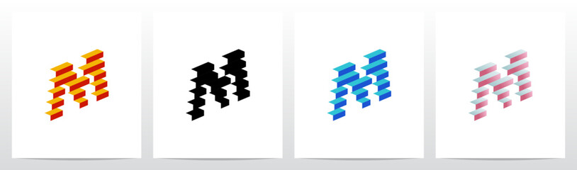 Block Stairs Rectangle 3D shape Letter Initial Logo Design M