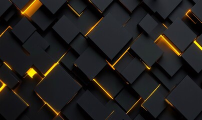 Abstract black blocks creating a modern geometric pattern with vibrant glowing elements