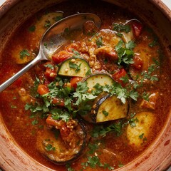Hearty vegetable stew with eggplant and tomatoes