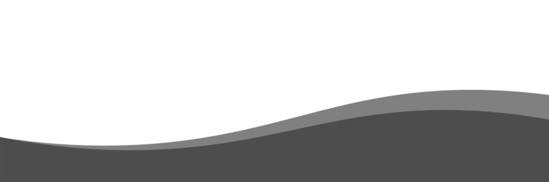 Minimalist black and gray wave vector design with smooth flowing curves at the bottom, transitioning into a clean white background. Ideal for banners, footers, or modern layouts.