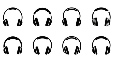 Minimalist Headphone Outlines On Black Background Grid