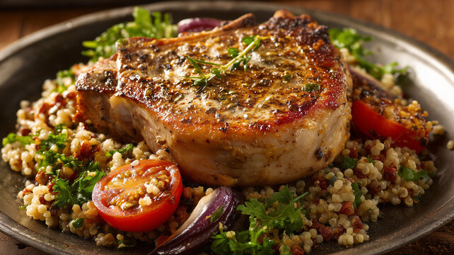 Pork Chops wit a Grain Salad, Dinner Plate