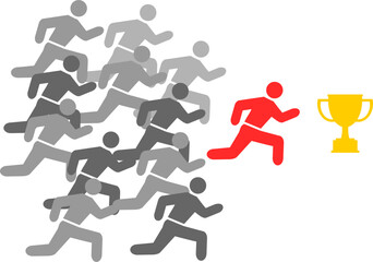 Many people ran to get the trophy, depicting the fierce competition to be the winner.  There is one person who is the fastest and will most likely be the winner.