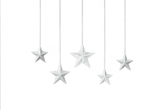 Silver stars hanging decoration on transparent background