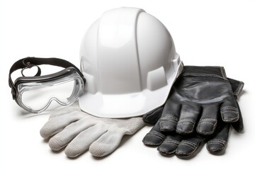 Essential safety gear comprising durable work gloves goggles and a hard hat arranged on a clean surface illustrating the importance of workplace safety protocols for construction sites