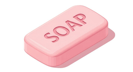 Pink Bar Soap With Soap Text Isometric Hygiene Illustration
