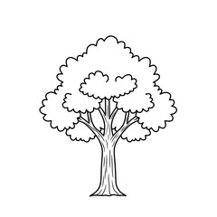 Black and white line art of a tree with leaves and trunk. Suitable for coloring pages, botanical studies, educational materials, and eco-themed graphic designs