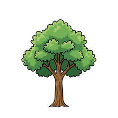 Color vector illustration of a leafy green tree with brown trunk and dense foliage. Perfect for eco design, nature themes, forest graphics, and environmental education materials