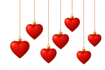 Red hearts hanging as valentine's day decoration ornaments