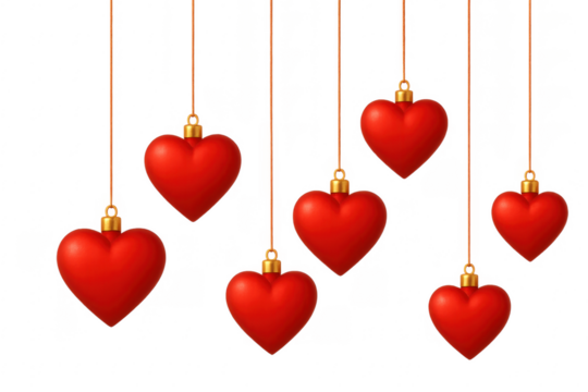 Red hearts hanging as valentine's day decoration ornaments