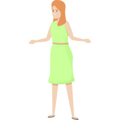 Full Body Cartoon Character Of A Woman With Red Hair Wearing A Light Green Sleeveless Dress And Tan Skin Standing Against A White Background