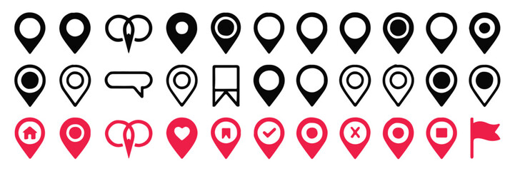 location marker vector collection ai eps jpeg png minimal map pins, home heart bookmark check icons