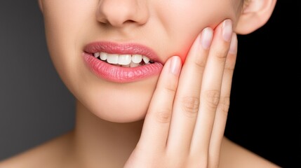 Obraz premium Young woman touching her cheek due to dental pain.