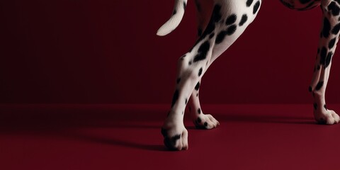 dalmatian dog hind legs on red surface