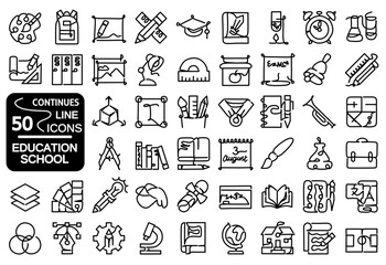 50 set of education continues line icon