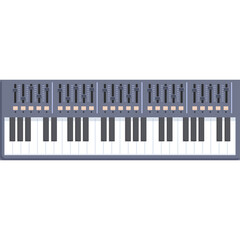 Electronic Musical Keyboard Synthesizer With Faders Knobs And Black White Keys Isolated On Transparent Background Flat Design Style
