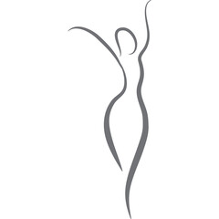 Elegant graceful female silhouette dancing with arms raised in celebration against a clean white background a symbol of freedom and joy