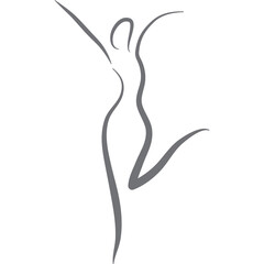 Elegant Gray Line Art Silhouette of a Woman in Dynamic Pose on Transparent Background Minimalist Abstract Figure
