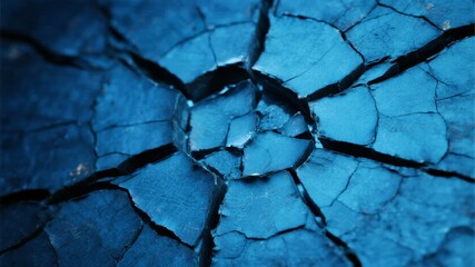 Cracked blue surface with central circular fracture, resembling dried earth or painted material