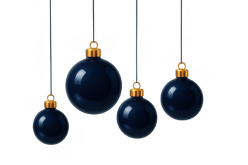 Blue christmas ornaments hanging on transparent background