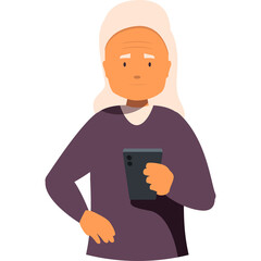 Elderly Woman Learning To Use A Smartphone Technology Education And Digital Literacy For Seniors With Light Skin Tone And Blonde Hair Wearing Purple Top Holding Mobile Phone