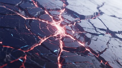 Cracked surface with glowing red fissures radiating from a central point