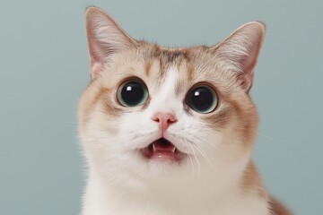 cute surprised cat with big eyes closeup