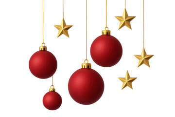 Fototapeta premium Christmas red baubles and golden stars decoration hanging