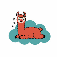 Cute Sleeping Llama on Cloud Cartoon Animal Illustration