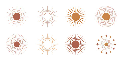 Boho Sun Icon Set in Earthy Tones