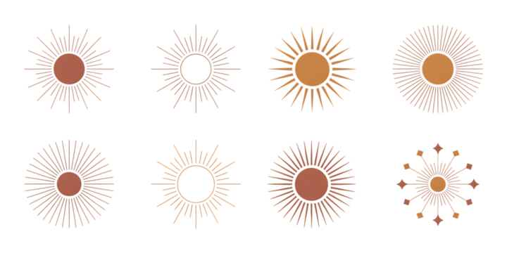 Boho Sun Icon Set in Earthy Tones
