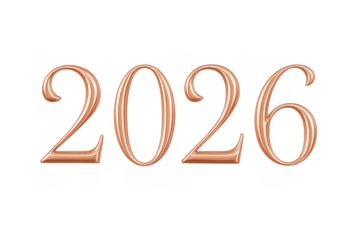 Rose gold metallic 2026 number typography transparent background