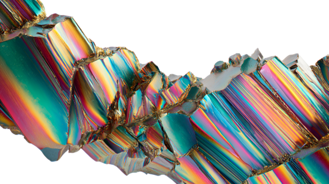 Abstract colorful crystal formations with iridescent light effects