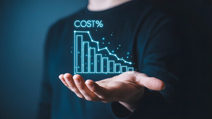 Achieve significant cost reduction and financial growth with this powerful visual depicting downward trending expenses and smart investment strategies for business success.
