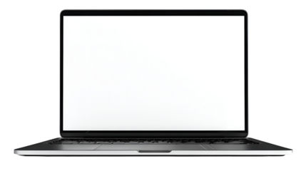 Modern laptop computer with blank white screen on black background