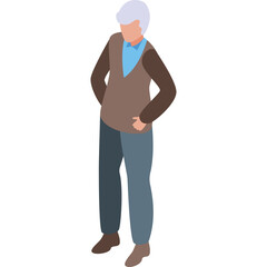 Elderly Man Standing With Hands On Hips And White Background Isometric View