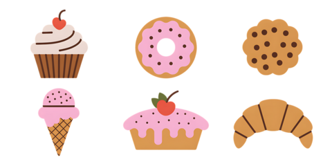 Sweet Pastries And Desserts In Flat Style cupcake donut