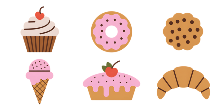 Sweet Pastries And Desserts In Flat Style cupcake donut