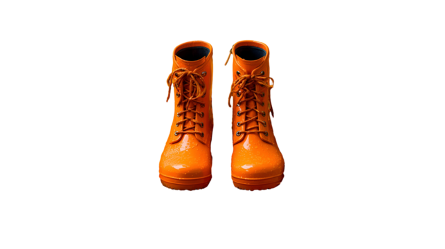 Pair of vintage orange lace up combat boots on a black background